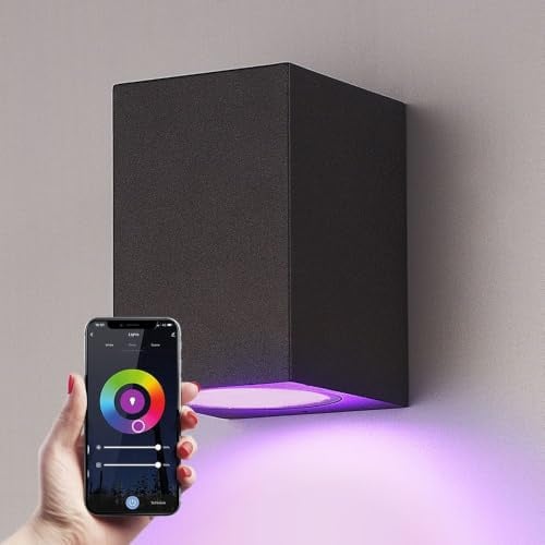 HOFTRONIC Marion - Smart Wandleuchte - Außenlampe WiFi + Bluetooth - Alexa, Google Home & Siri - Down Light - RGBWW - Schwarz - Für innen & außen (Smart home Außenbeleuchtung)