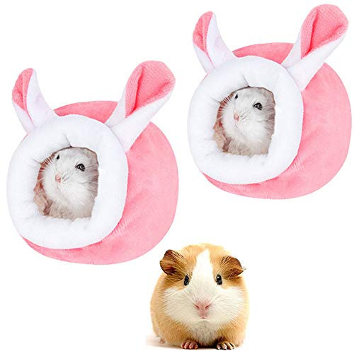 Bhina 2 Stücke Kleintierbett Hamster,Tier Hamster Bett,Plüsch Hamsternest, Mit Abnehmbarem Kissen,Meerschweinchen Nest,Für Hamster, Chinchillas, Meerschweinchen, Kaninchen,Rosa (12 * 10 * 10 cm)