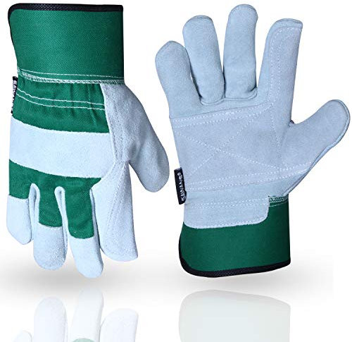 SAWANS Thorn Proof Work Gloves Heavy duty Leather Gardening Gloves for Ladies Women Durable Protective Garden Rigger Hand Utility Safety Men Kids Washable Gripper (Green, M)