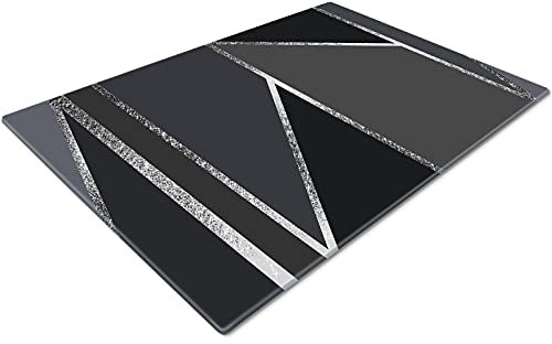 Glass Chopping Board 50 x 40 | Kitchen Worktop Protector | Multifunctional Cutting Board | Work Top Savers | Kitchen Accessories | Extra Large | Grey Black Geometric