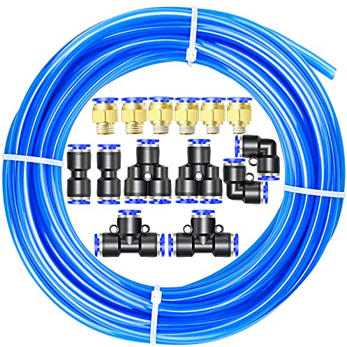 ERGAOBOY Tuyau à air en polyuréthane bleu, 10 m, diamètre extérieur 8 mm x diamètre intérieur 5 mm avec 14 kits de raccordement