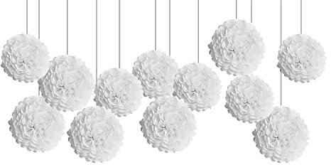 Seidenpapier Pompons Weiß,Papier Pompoms Papier Blume deko für Geburtstag, taufe deko, Party, Valentinstag(12 Stück)