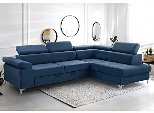 VIKA L shape corner sofa bed MADRAS perfect design smart velvet fabrics used, storage box (Light blue)