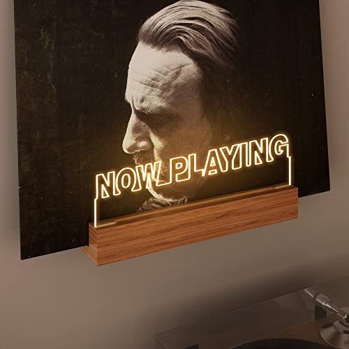 YuanDian Light up Now Playing - Supporto da parete in vinile, da parete per giradischi, supporto in legno acrilico per esposizione e archiviazione di album in vinile con luci di colore bianco caldo