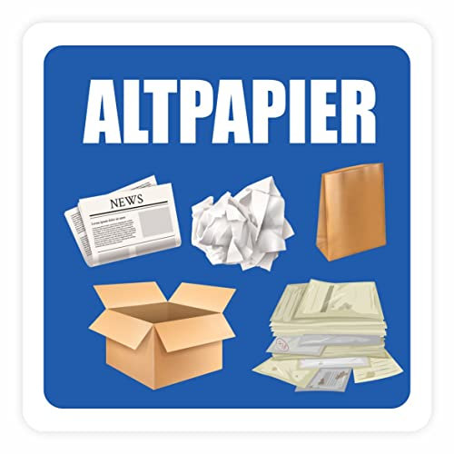 Aufkleber für Abfall- und Mülltrennung Aufkleber 20x20cm - UV-Beständig und Wetterfest - Restmüll, Gelber Sack, Biomüll, Altpapier (Altpapier Aufkleber)