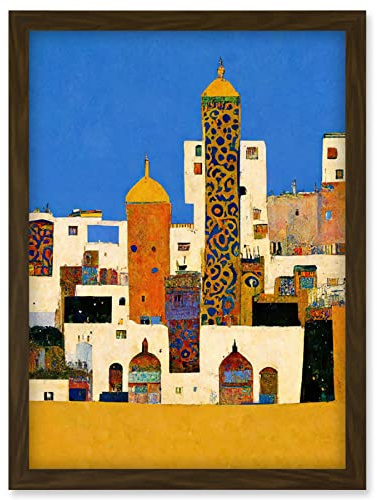 Doppelganger33 LTD Moroccan Cityscape Buildings Klimt Style Bold Artwork Framed Wall Art Print A4
