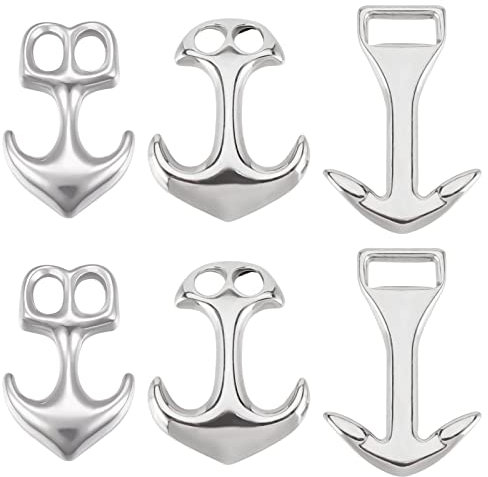 SUNNYCLUE 1 Box 6Pcs 3 Styles 304 Stainless Steel Anchor Hook Clasp Bracelet Clasp Ocean Hawaii Summer Link Leather Cord Ends Connector for Jewellery Making Adult DIY Necklace Bracelets Crafts