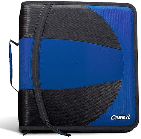 Case-it The Dual 2-in-1 Zipper Binder - Two 1.5 Inch D-Rings - Includes Pencil Pouch - Multiple Pockets - 600 Sheet Capacity - Comes with Shoulder Strap - Midnight Blue Dual-101