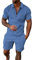 ETHKIA Mens Short Sets 2 Piece Outfits Standard-Fit Pattern Summer Zipper Bowling Shirts Quick Dry Street Wear Plain Tracksuit Father's Day Tee Shorts Sky Blue