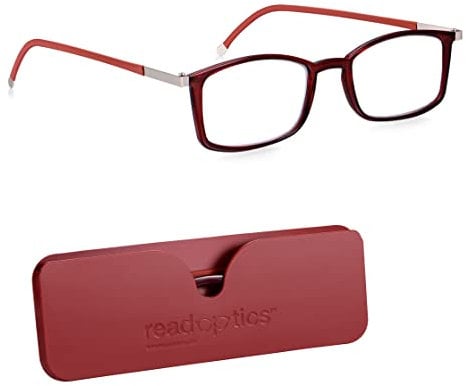 Read Optics Blue Blocker Glasses for Men & Women + 2.5, Computer, Screen, Digital & TV Protective Blue Light Glasses, Thin Red Flat Frames with Case