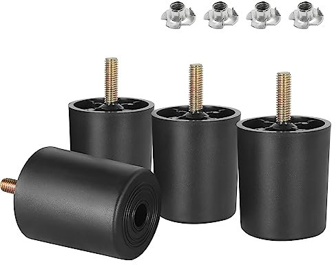 Masendelk Lot de 4 pieds de meubles en plastique M8-1,25 avec boulons à filetage métrique, 6,1 cm, noirs, ronds coniques avec écrous en T – Pieds de canapé de rechange