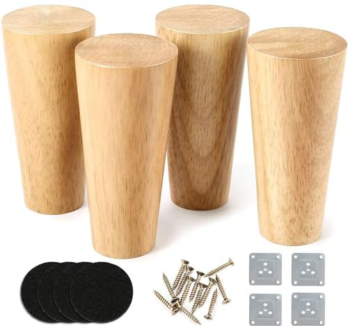 AKOLAFE 4 Piezas Patas para Muebles Madera 10 cm Patas para Sofas Patas de Madera para Muebles Patas de Muebles con Placa de Montaje y Tornillos Patas para Sofá, Cama, Armario, Silla, Mesa