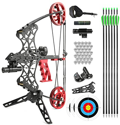 surwolf Bogenschießen Compound Bogen Set, Stahlkugelbogen, Pfeile und Stahlkugel, 38 Pfund Jagd-Katapultbögen, 17 Zoll Compound Bogen mit kurzer Achse, für Outdoor Jagd, Zielschießen, Jagdbogen