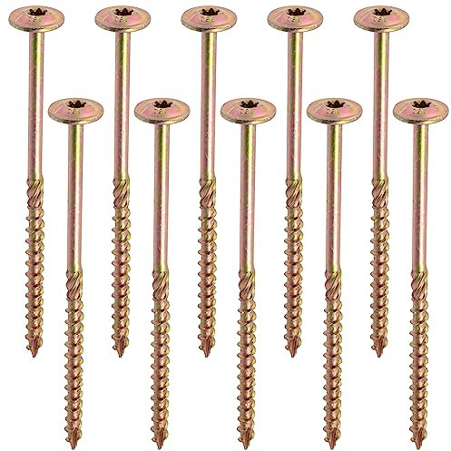 AERZETIX - C67510 - Lot de 10 Vis à bois Ø8x160mm à tête large bombée - à empreinte étoile Т40 - en acier zingué - menuiserie, contreplaqués, agglomérés, mélaminés