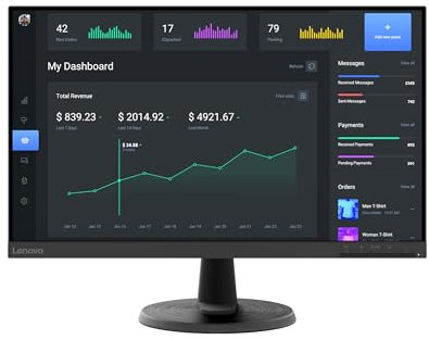 Lenovo D24-40 Monitor, 23.8 FHD Display, Tilt Stand, HDMI and VGA Ports, 75Hz Refresh Rate, AMD FreeSync, 250 nits, Raven Black