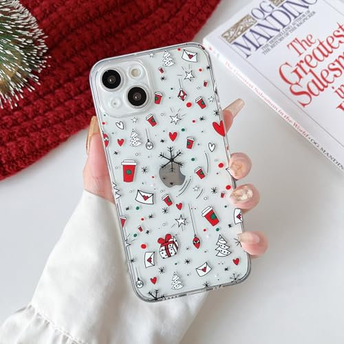 ZTOFERA Weihnachten Handyhülle für iPhone 14 Plus, Durchsichtige Transparente Weiche TPU Silikon Hülle mit Aesthetic Christmas Motiv Design für Mädchen Frauen Stoßfest Schutzhülle, Kaffeetasse