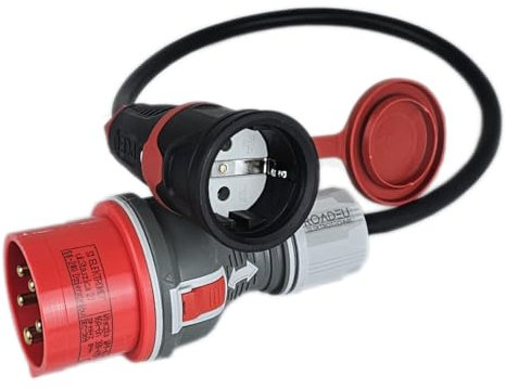 RoadEu CEE Starkstrom Adapter, CEE Stecker 16A, 380V auf 220V Adapter, 220V Schuko Kupplung, 3x2,5mm Gummikabel 5 Meter. Adapter 16A auf 230V. Ausschließlich Europäische Komponenten.