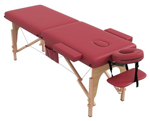 civama Camilla de masaje portátil, 13 kg, peso ligero, plegable, cuidado facial, spa, pestañas, marco de aluminio con bolsa de transporte de accesorios, color burdeos