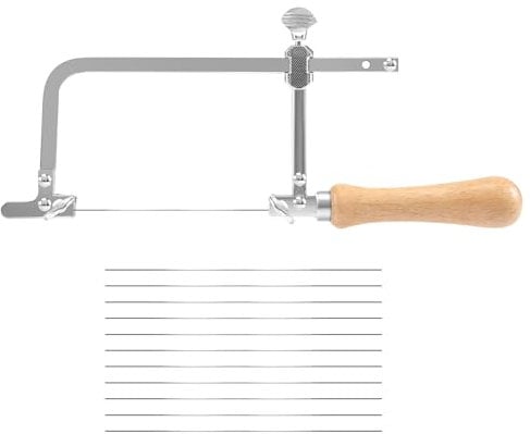 Littlecatch Coping Saw Steel Frame and 12 Pcs Diameter 1Mm Wire Saw, DIY Universal Jewellers Saw Accurate Cutting for Wood Stone Jade Metal Cutting Multi Function Hand Tool
