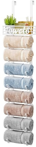 HapiRm Over Door Towel Rail-Towel Storage Rack Wall Mounted with Metal Shelf, 9-Tier Over Door Towel Rack, Towel Holder, White