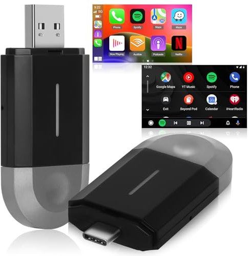 Adaptador inalámbrico Carplay y Android Auto - 2 en 1 Auto Connect Box - Convierte CarPlay&Android Auto por Cable en inalámbrico con Coches - Control por Voz Plug and Play USB Tipo C