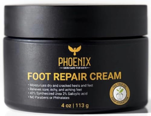 Phoenix Foot Cream - 42% Urea Cream for Cracked Heels, Dry Feet & Callus Treatment, Urea 40 Lotion with Tea Tree Oil & Salicylic Acid, Paraben-Free Foot Cream for Men