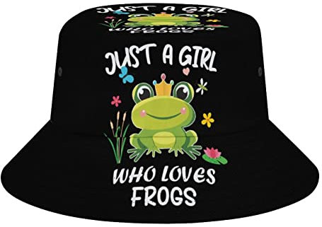 GeRRiT Fischerhut, niedliche Frösche, Anime, modisch, Unisex, verstaubar, Reise-Sonnenkappen, Teenager, Damen, Herren, Neuheit, Outdoor-Hüte, Just a Girl Who Loves Frogs, One size