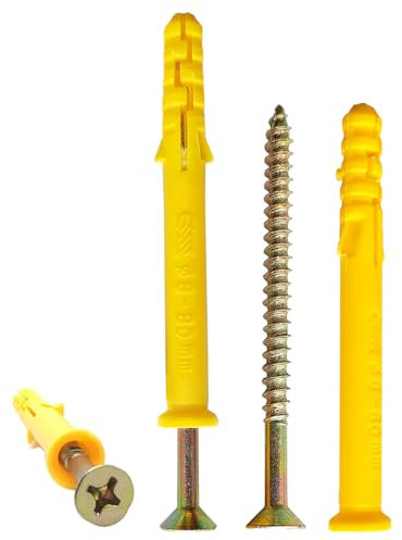 72 tapones de pared para ladrillo, 36 tornillos autorroscantes M5 x 80, 36 pernos de anclaje de tubería de expansión M8 x 80, tapones sin procesar para pared de ladrillo, tornillos de madera