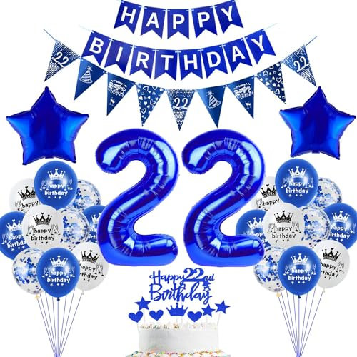 deko 22. Geburtstag Dekoration,Dunkelblau Tortendeko Geburtstag 22 Jahre mann Party Deko 22 frauen mann,luftballons 22. frau,blau Geburtstagsdeko 22 Jahre Männer ballon
