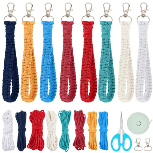 INFUNLY 8 Sets Makramee-Schlüsselanhänger-Set Zum Unabhängigkeitstag, Set Mit Makramee-Schlüsselanhänger Zum Basteln Im Boho-Stil Zum Herstellen Süßer Schlüsselanhänger DIY-Bastelprojekte Für Erwachse