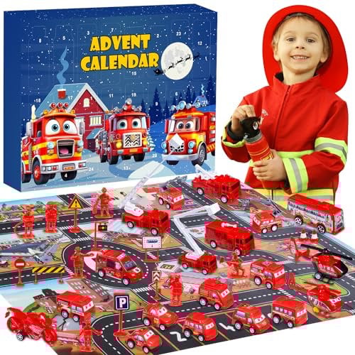 Feuerwehr Adventskalender 2024 Kinder, Adventskalender Jungen 3 Jahre Weihnachtskalender Feuerwehrauto Auto Spielzeug ab 3 4 5 6 7 8 Jahre Weihnachtsgeschenke Adventskalender zum Befüllen Kinder