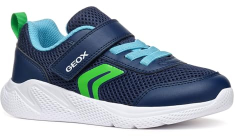 Geox J SPRINTYE BOY A Sneaker, Navy/Lt Green, 4.5 UK