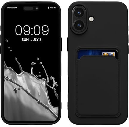kwmobile Case Compatible with Apple iPhone 16 Plus Case - TPU Phone Cover with Credit Card Holder - Black