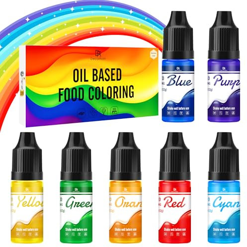 Fettlösliche Lebensmittelfarbe für Schokolade - Regenbogen Farben Ölbasis Lebensmittelfarben für Fondant, Torten Dekoration, Backen - Flüssige Food Coloring für Kakaobutter, Buttercream - 12g je