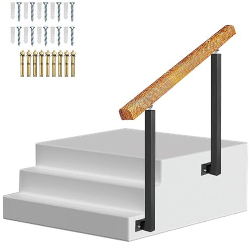 Verstellbares Treppengeländer für Außen- und Innentreppen, passend für 1 bis 3 Stufen, Handlaufpfosten aus Massivholz mit Montagesatz für Garten, Hauseingang, Balkon, seitliche Montage(Height 85cm,90c