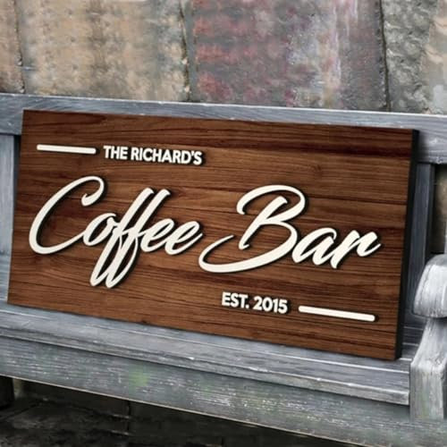 Letrero Personalizado Para Bar de Café - Regalo 3D de Madera, Decoración del Hogar, Nombre y Apellido Personalizados, Bienvenida