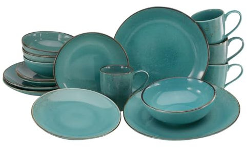 CreaTable, 22413, Série Nature Collection Water, service de vaisselle 16 pièces, ensemble de table en grès, compatible lave-vaisselle et micro-ondes, production de qualité.