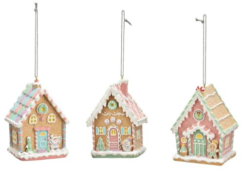 Christbaumschmuck LEBKUCHENHAUS witziger Weihnachts-Hänger Tannenbaum-Anhänger lustig & bunt Weihnachtsschmuck Anhänger Weihnachts-Deko in rosa, Mint & Glitzer - Inhalt 3 Stück