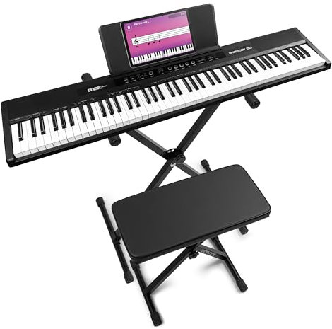 Max RhapsodyDP88 - E Piano Keyboard 88 Tasten inkl. Ständer, Hocker und Sustain Pedal, Keyboard mit Anschlagdynamik, Dual-Keyboard, 10 Sounds und Rhythmen, 26 Demo-Songs, Effekt Akkorde, USB MIDI