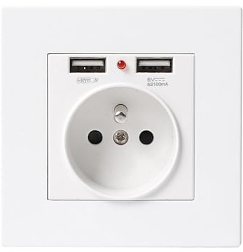 Fuworance 110-250V 16A Prise Murale avec 5V 2.1A 2 Ports USB Prise Murale Standard Encastrée Prise de Courant de Sécurité Ports de Charge USB de Type A 86 * 86mm Blanc