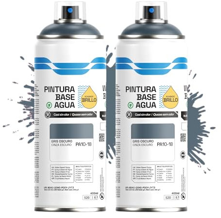 Etrexonline Pintura Spray Ecológica 400ml - Base Agua, Sin Olor - Para Muebles, Metal, Plástico y Madera - Colores Vivos y Permanentes, Cobertura Uniforme - Gris Oscuro, 2 unidades