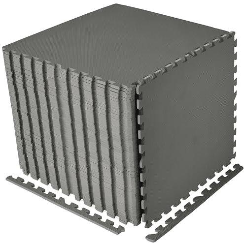 BIGGAMATS | 12mm EVA Foam Fitness Interlocking Floor Exercise Mat 60 cm x 48 | Non-Slip Workout Mats for Home Workouts, Gym, Yoga, & Training | Black Gym Flooring for Indoor and Outdoor Use