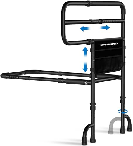 KingPavonini Aufstehhilfe Bett für die Sicherheit älterer Erwachsener mit 12-stufig verstellbarem Griff stabile Bettschienen für Senioren, zu 500 lbs tragen, Betthilfestock mit Aufbewahrungstasche