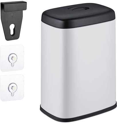 Relaxdays Mülleimer Wandmontage, 5 Liter, Einhängen oder Kleben, Inneneimer, Küchenabfalleimer, Badmülleimer, weiß