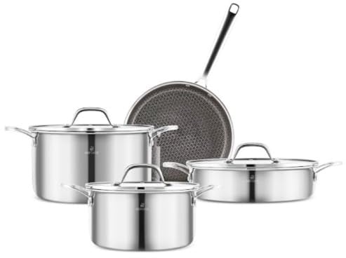 Karaca 3Ply Stainless Steel Sparkle 7-Piece Non-Stick Induction Cookware Set, Silver