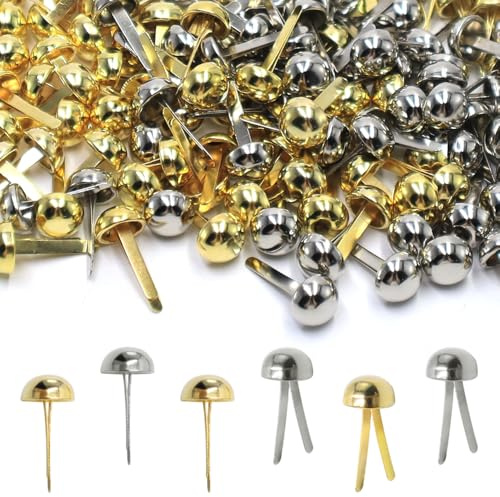 lyualma 400 Stück Rundkopf Musterklammern Goldene Silber Musterbeutelklammern Rundkopfklammern für Befestigen von Papieren, Karten und Scrapbooking