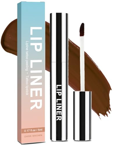 AmiCera Lip Stain Peel Off, Brown Lip Liner, Lip Tattoo Peel Off Long Lasting Waterproof Lip Tint, Natural Matte Highly Pigmented Transfer Proof Lipstick Lipstain, Dark Brown