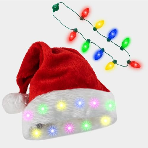 DIELIANHUA Leuchtende Weihnachtsmütze, Weihnachtsmütze mit Led-Lichtern, Nikolausmütze mit Leuchtendem, Perfekt für Weihnachtsfeiern, Feiertage und Neujahrsgeschenke