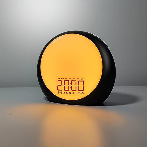 Sunrise Alarm Clock Wake Up Light for Kids Heavy Sleepers Bedroom with Sunrise Sunset Simulation Sleep Aid Dual Alarms Snooze Nightlight Brown Noise sound machine with 25 Nature sounds for Sleeping