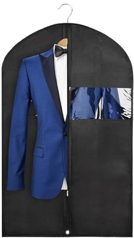 ZKXNBXX 43 Black Garment Bags for Hanging Clothes Storage and Men Travel with Car, Hanging Suit bag Cover with Zipper, Clear Window and Name Tag for Shirt, Jacket, Suit, Coat (1)